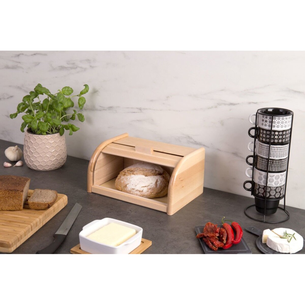 Chlebak z drewna bukowego, drewniany pojemnik na chleb, chlebak retro, pojemnik na pieczywo, chlebak, akcesoria kuchenne, KESPER