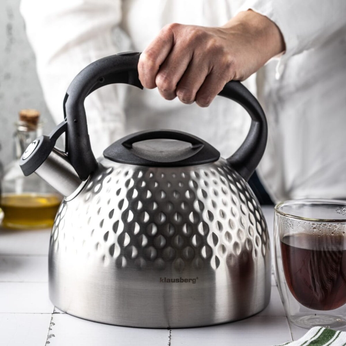 Czajnik stalowy z gwizdkiem 3.0L indukcja gaz srebrny KLAUSBERG