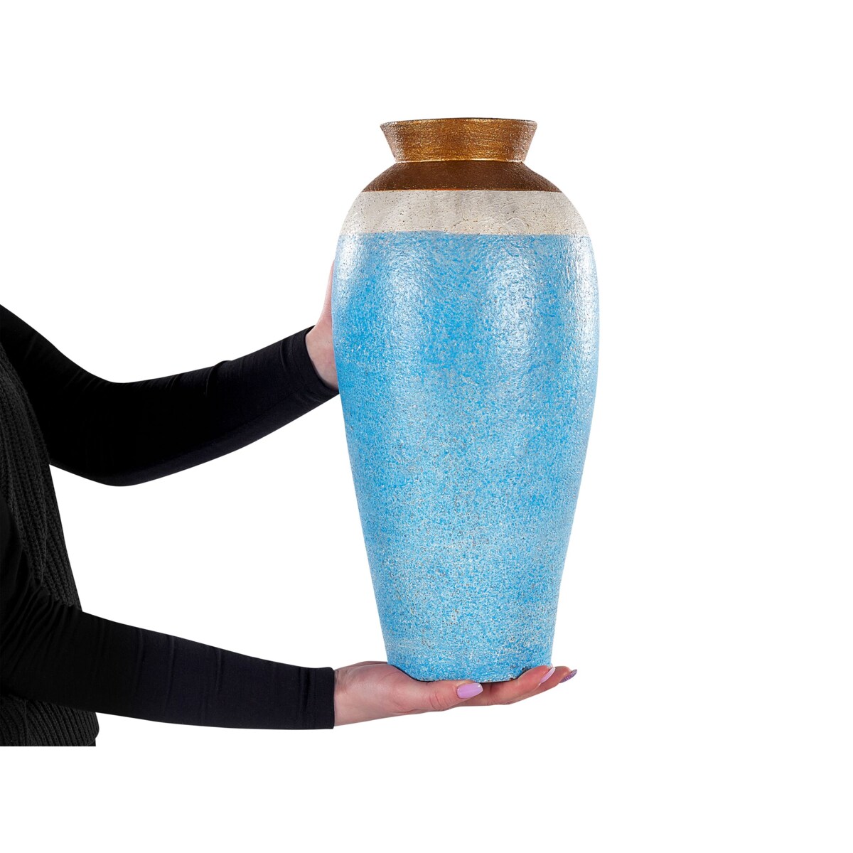 Wazon dekoracyjny z terakoty 42 cm niebieski PLATEJE