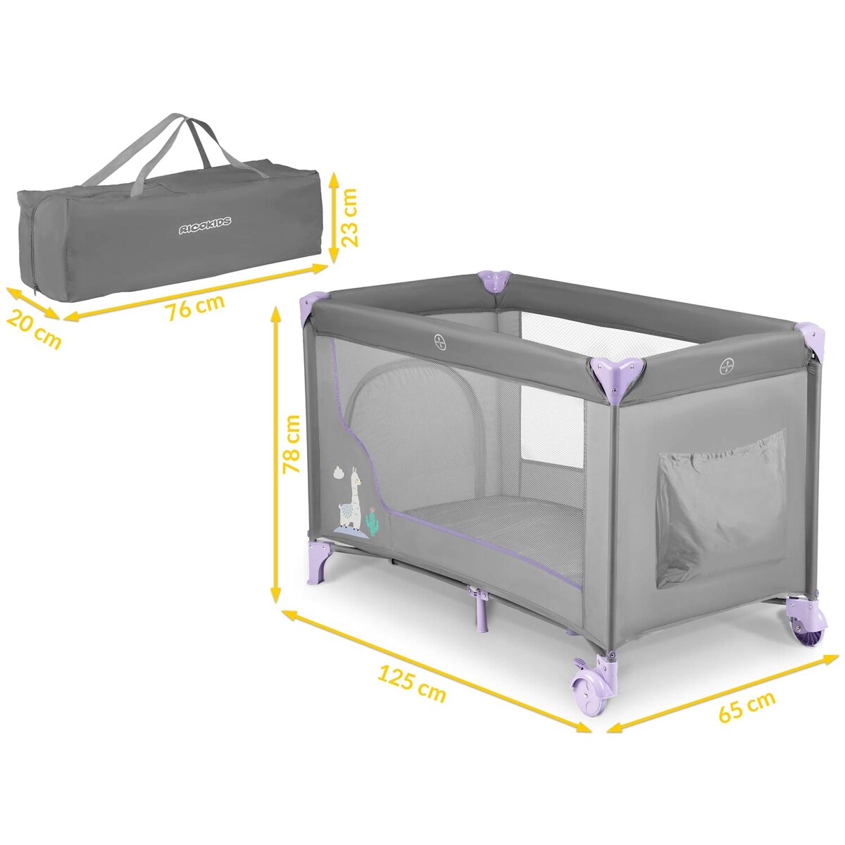 Łóżeczko turystyczne dla dziecka składane podróżne kojec Ricokids + materac + torba