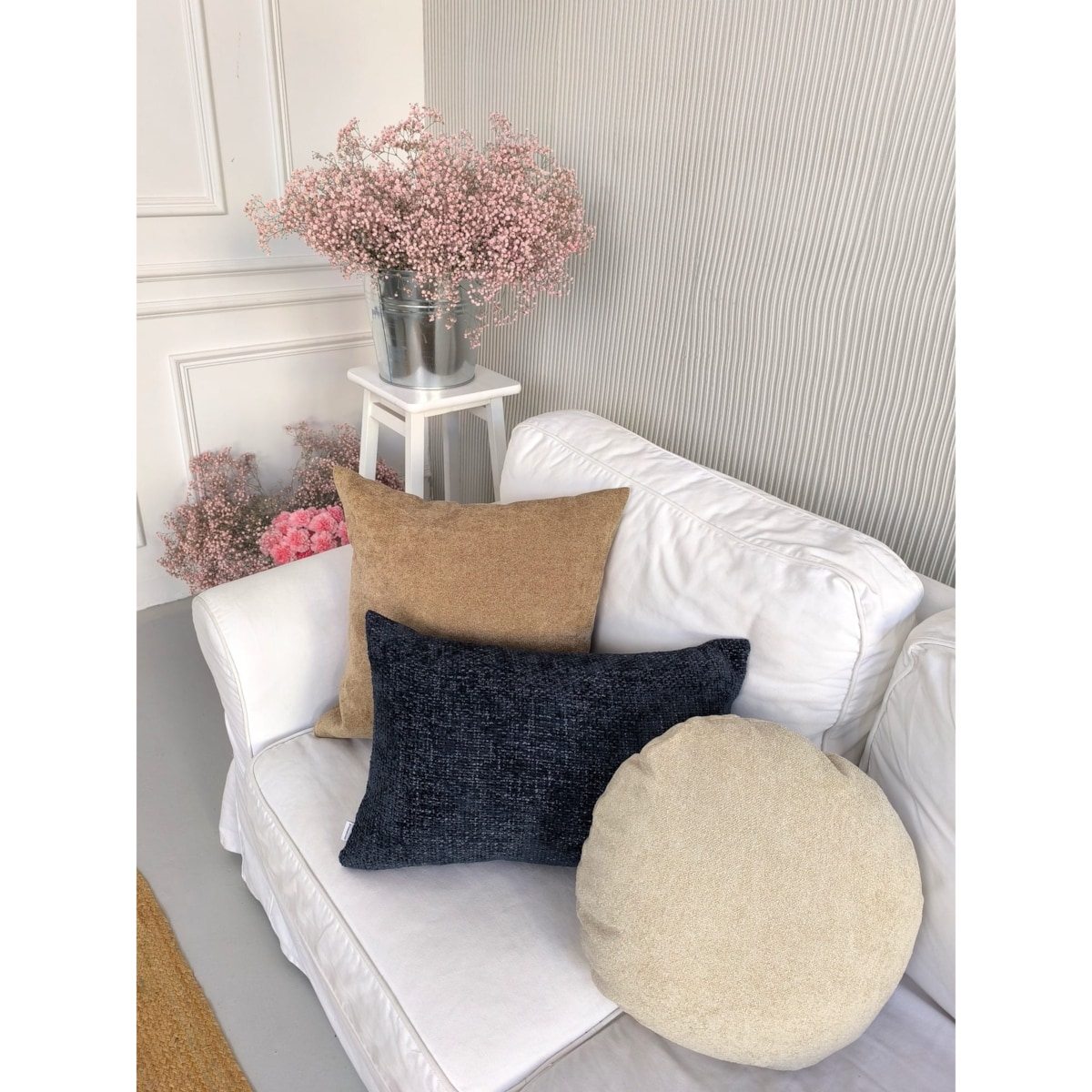 Beżowo granatowy zestaw trzech poduszek dekoracyjnych - Heaven Ronda Cyntia