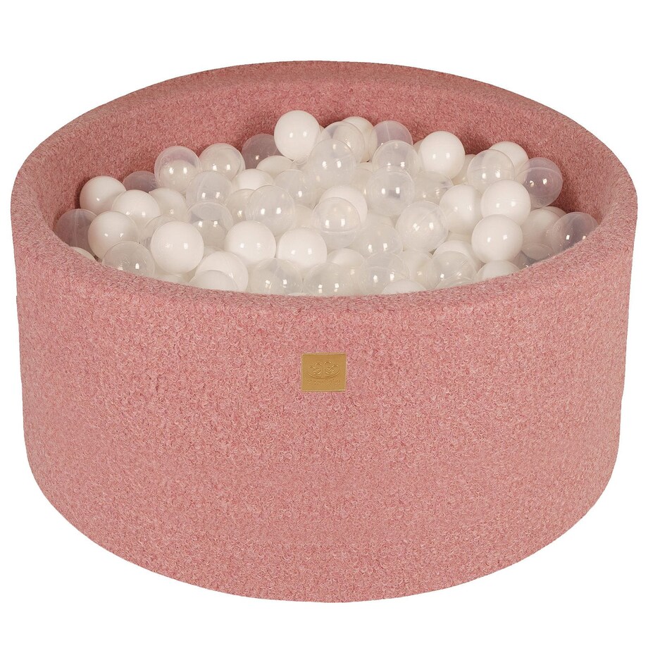 MeowBaby® Boucle Różowy Okrągły Suchy Basen 90x40cm dla Dziecka, piłki: Biały/Transparent