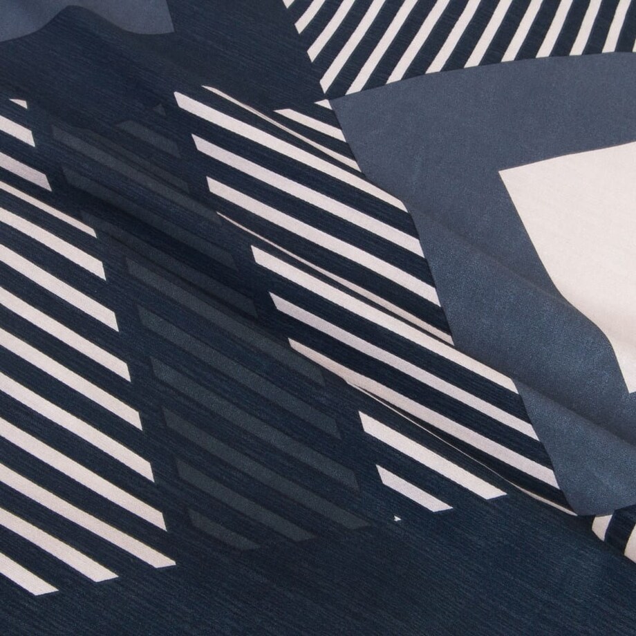 Pościel satyna bawełniana 160x200 Satynlove granatowo kremowy geometryczny wzór