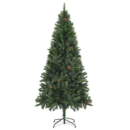 vidaXL Sztuczna choinka z lampkami i szyszkami, zielona, 210 cm