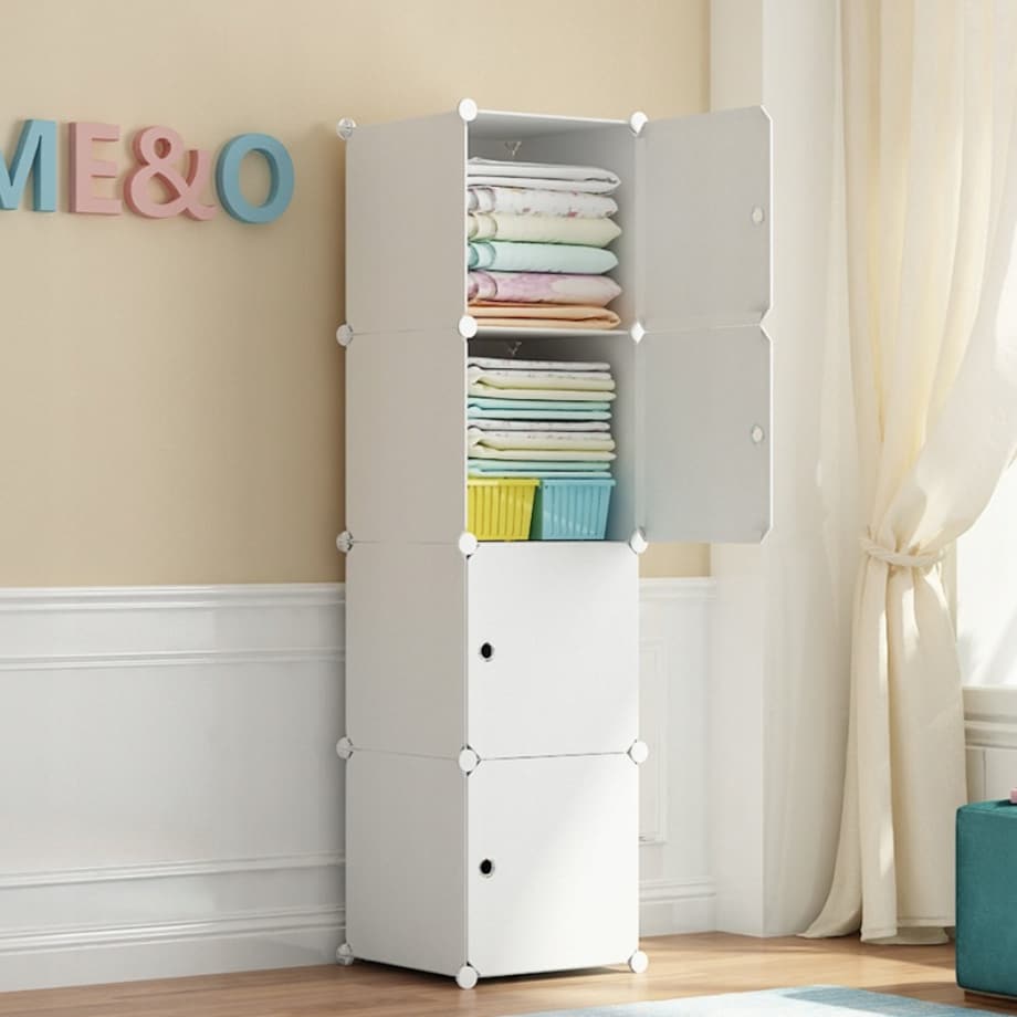 Szafa modułowa garderoba ubraniowa biała regał słupek zamknięty 4 półki