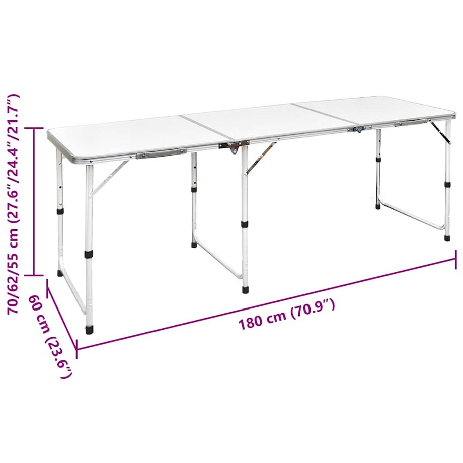 Składany, aluminiowy stół kempingowy z regulacją wysokości 180 x 60 cm