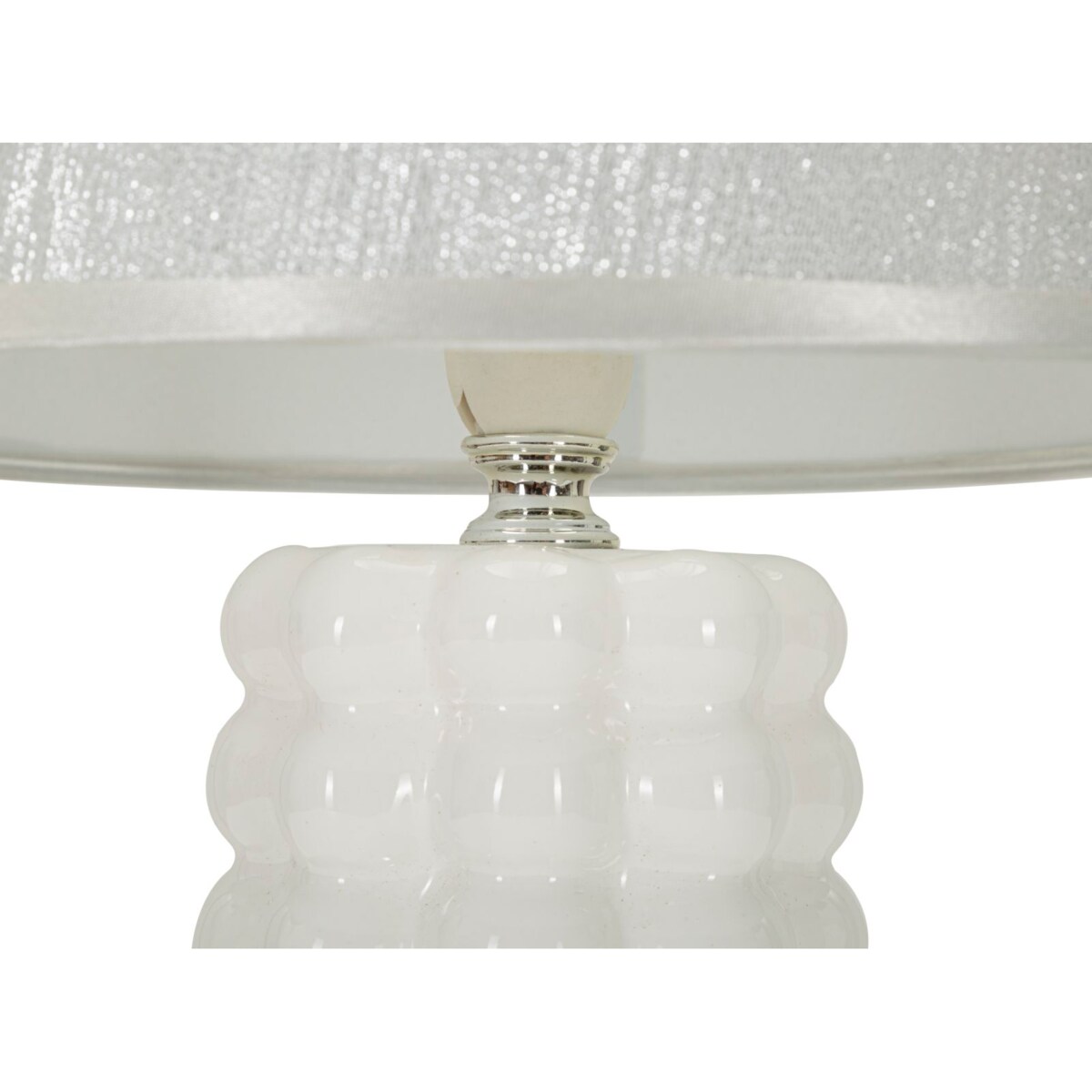 Lampa stołowa Lace, kolor biały i srebrny, ceramika, żelazo i tkanina, 23 x 23 x 33 cm, 1 x E14, do salonu i sypialni, Mauro Ferretti