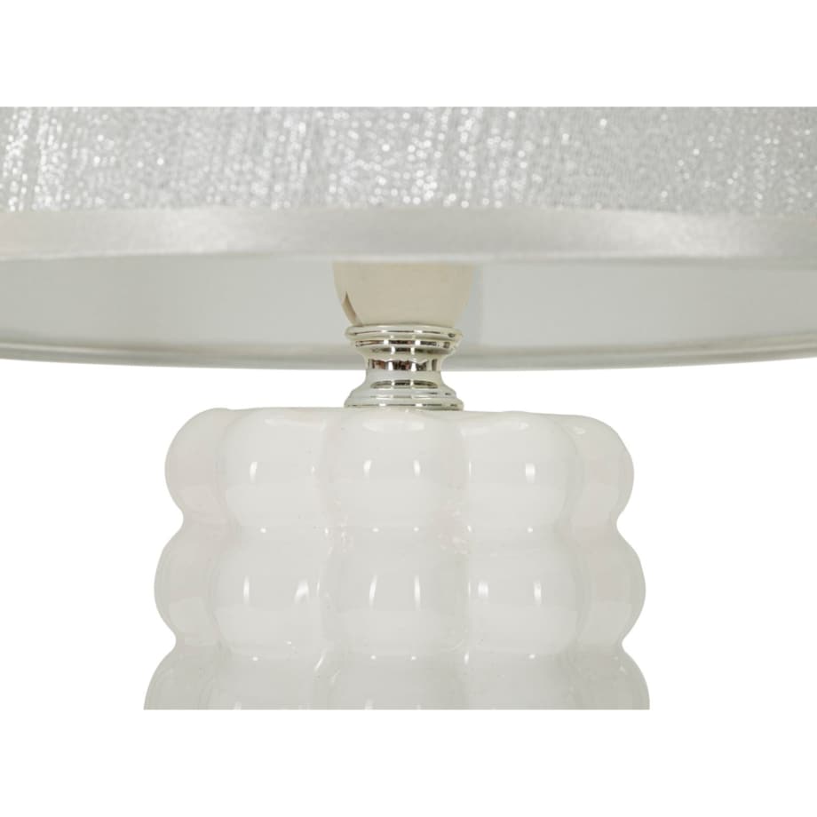 Lampa stołowa Lace, kolor biały i srebrny, ceramika, żelazo i tkanina, 23 x 23 x 33 cm, 1 x E14, do salonu i sypialni, Mauro Ferretti