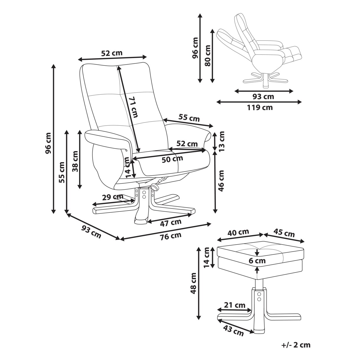 Rozkładany fotel EPSE Z podnóżkiem Ekoskóra Beżowy