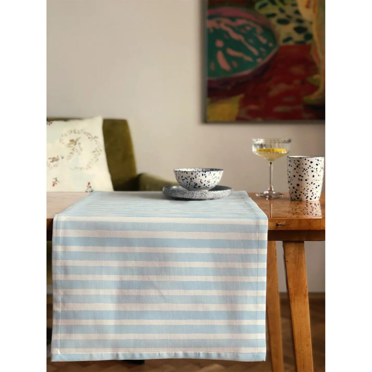 Bieżnik świąteczny - błękitne paski - 40x150