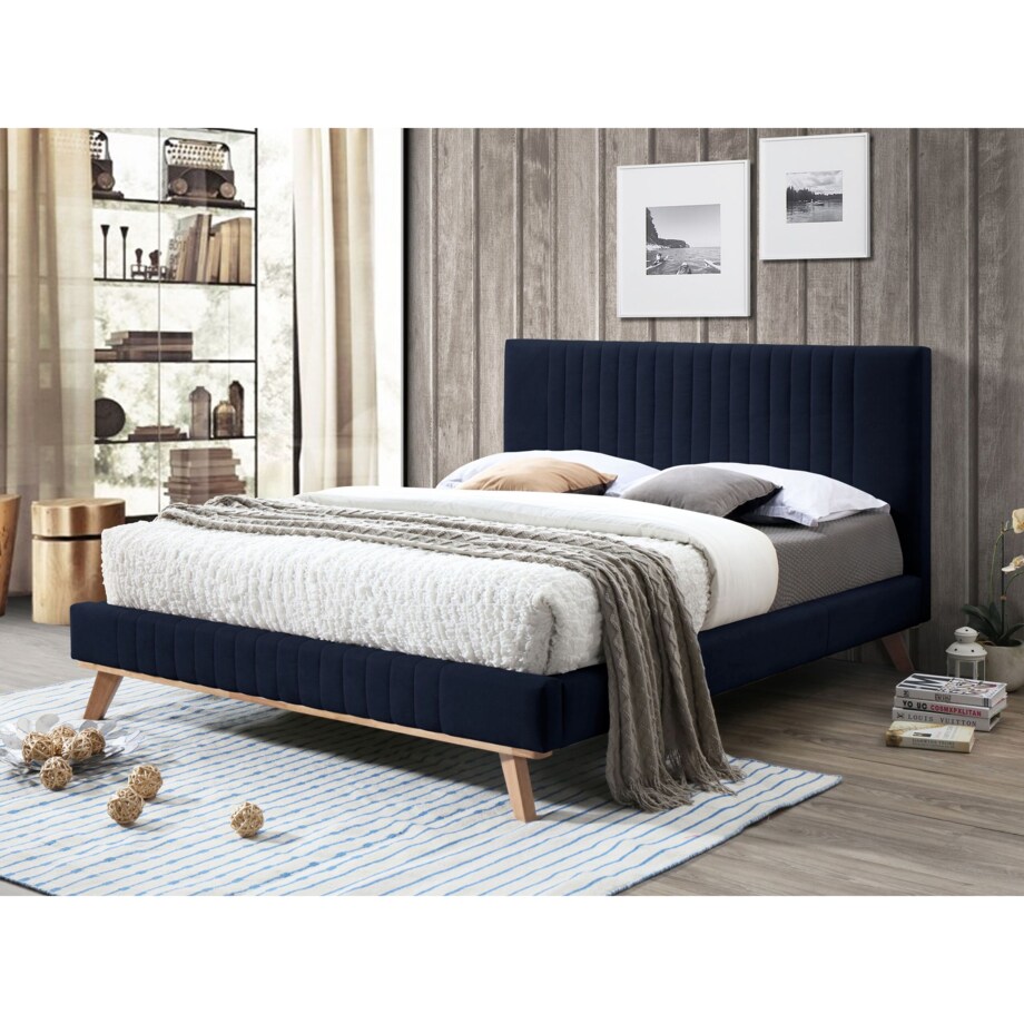Łóżko tapicerowane 180 x 200 cm niebieskie TALENCE