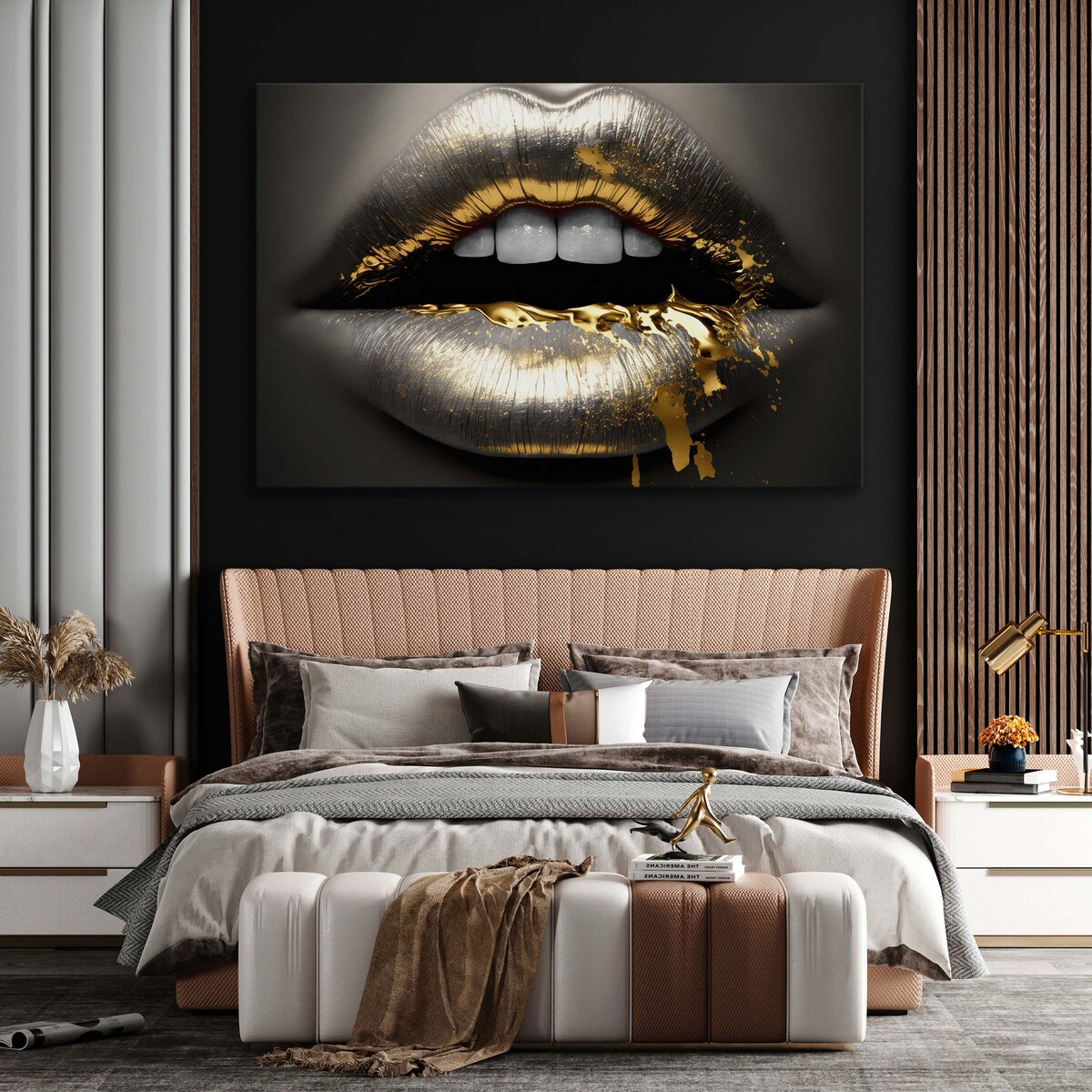 Obraz Ścienny Złoto-Srebrne USTA Efekt 3D 70x50cm