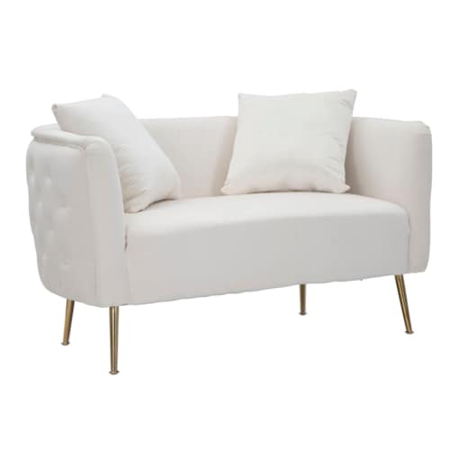 Sofa Bucarest, kolor kremowy i złoty, tkanina, sklejka i metal, 127 x 74 x 73 cm, do salonu, Mauro Ferretti
