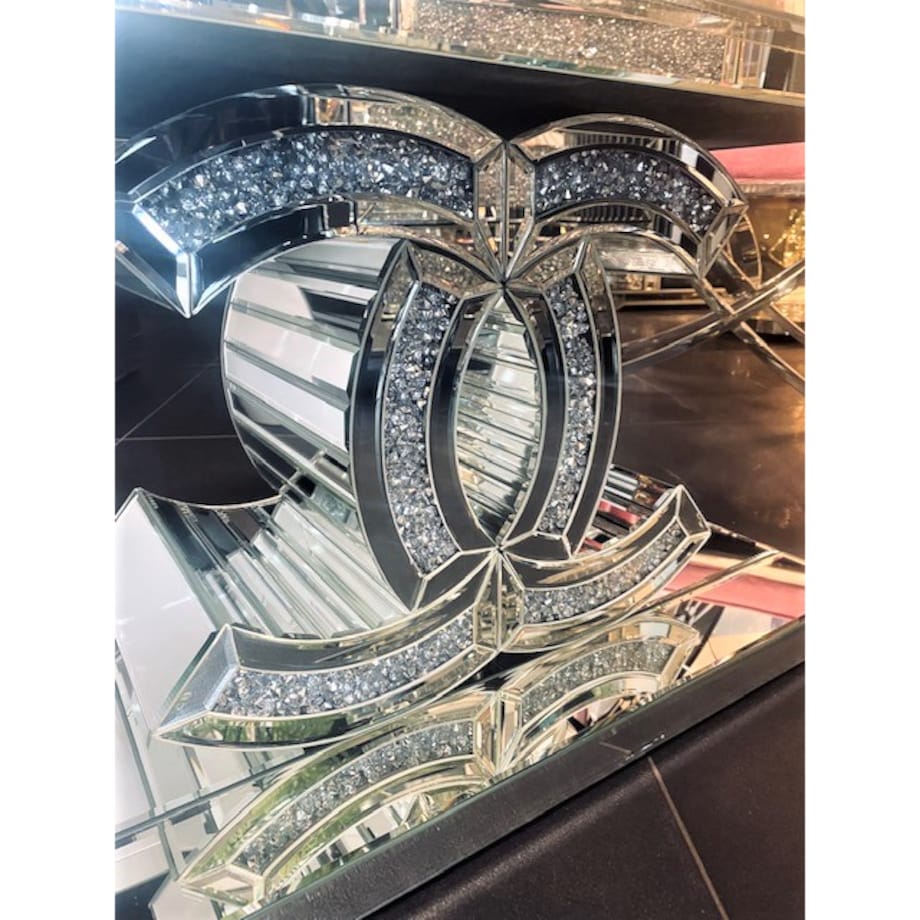 Lustrzany stolik kawowy CC z kryształkami Glamour Premium 120x60x45