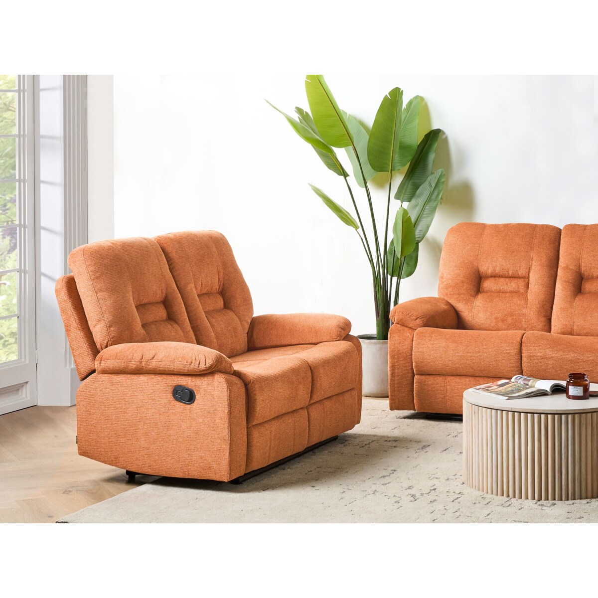 Sofa z manualną funkcją relaksu 2-osobowa pomarańczowa BERGEN