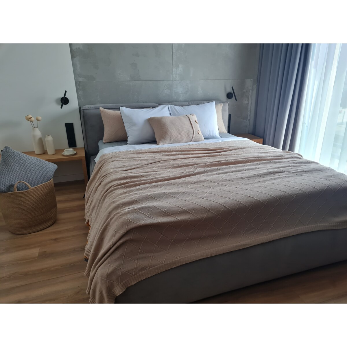 Narzuta romby beżowa, 220 x 240 cm, La Manta