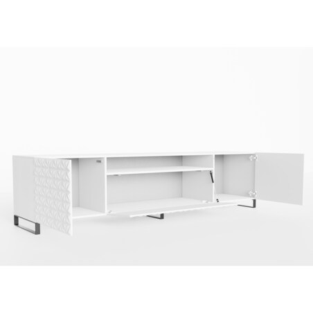 Szafka RTV ALI 200 cm, stojąca, z ozdobnymi frontami, pod telewizor- biała