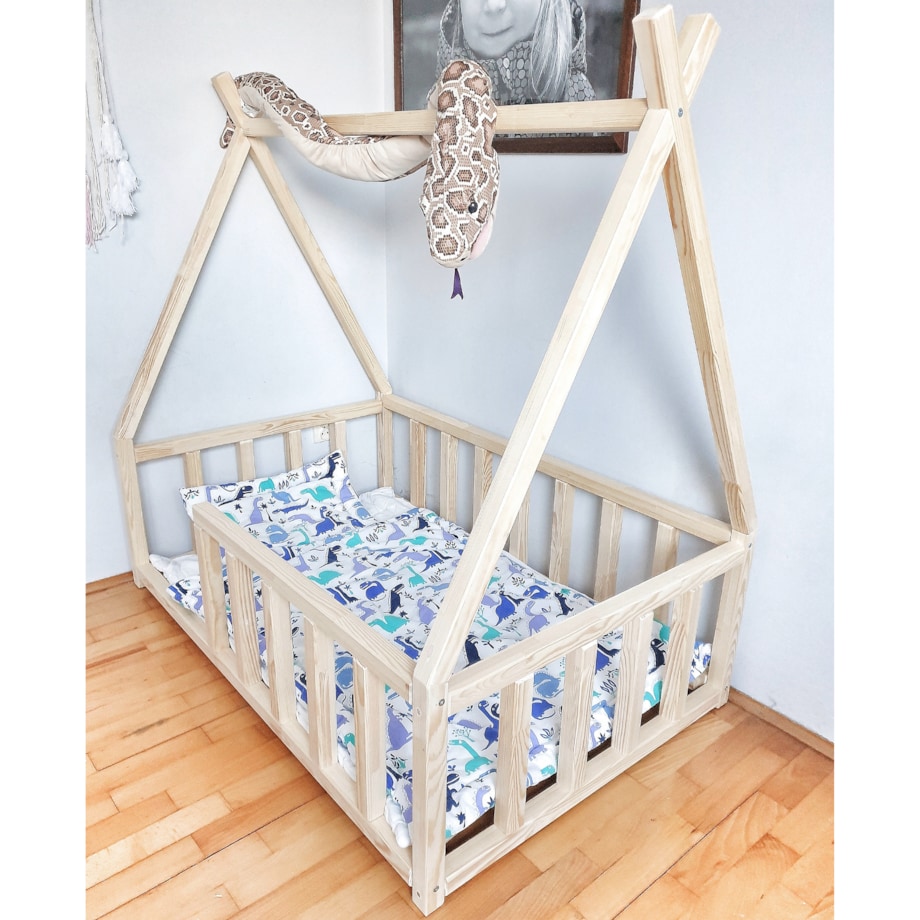 ŁÓŻKO TIPI DZIECIĘCE DREWNIANE NA NISKICH NÓŻKACH 160x80
