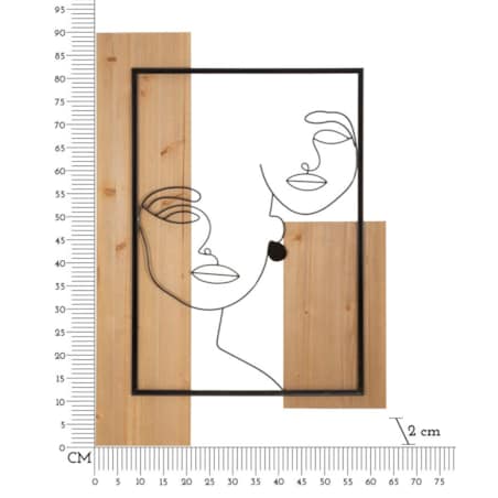 Dekoracja ścienna Faces, kolor czarny i brązowy, żelazo i płyta MDF, 63 x 90 cm, motyw: twarz, do salonu i przedpokoju, Mauro Ferretti