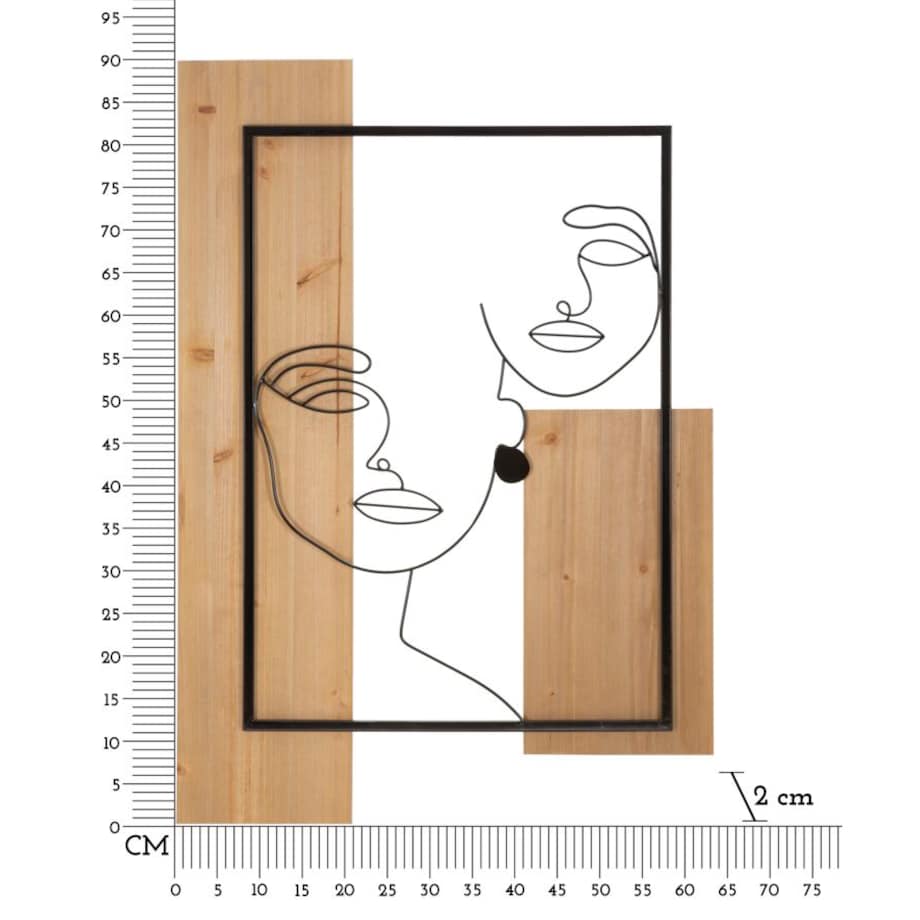 Dekoracja ścienna Faces, kolor czarny i brązowy, żelazo i płyta MDF, 63 x 90 cm, motyw: twarz, do salonu i przedpokoju, Mauro Ferretti
