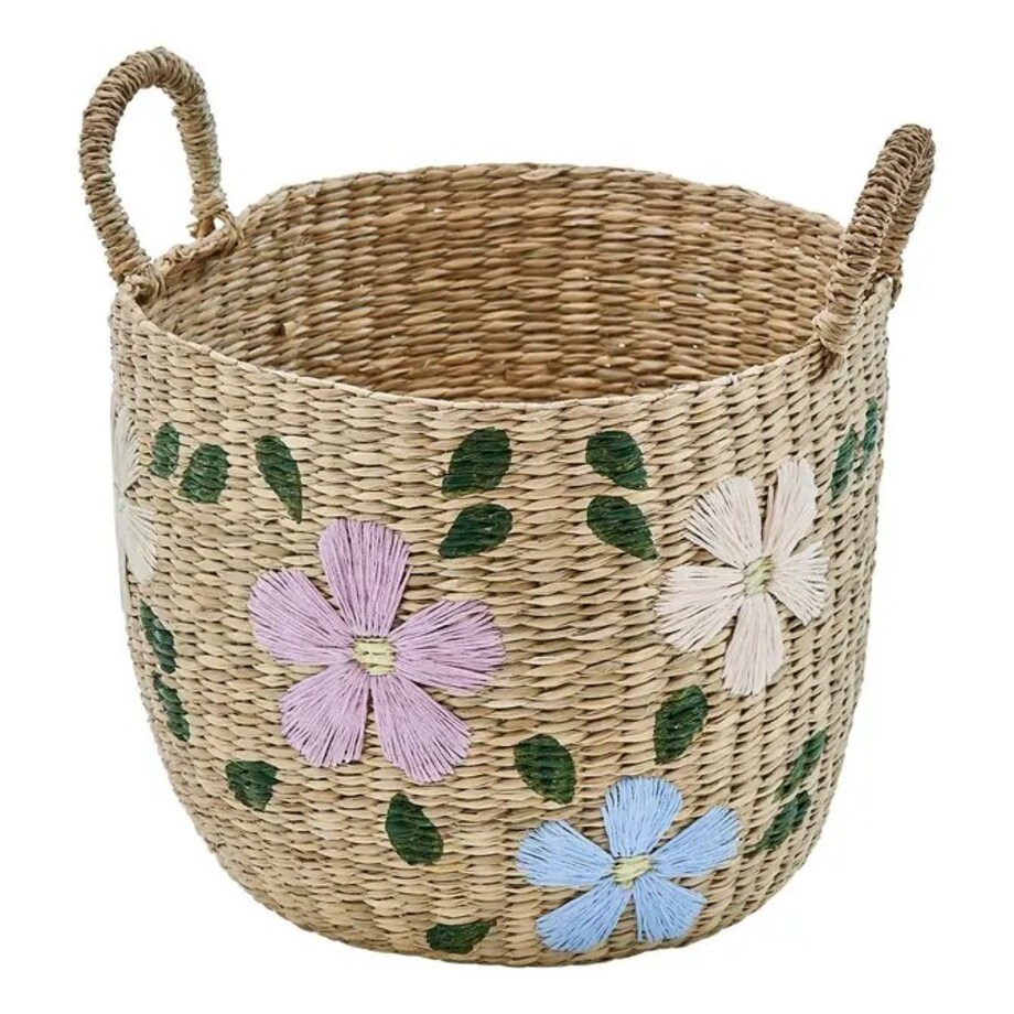 Komplet 3 koszy z trzciny ozdobione kwiatami, Sauv