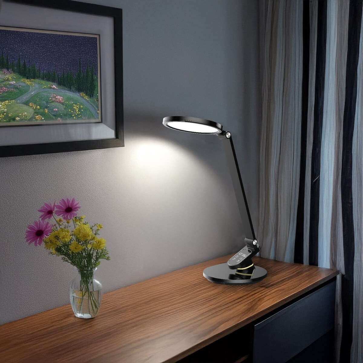 Lampka Biurkowa Szkolna Na Biurko Stołowa Led Trzy Barwy Do Pracy Z Zegarem