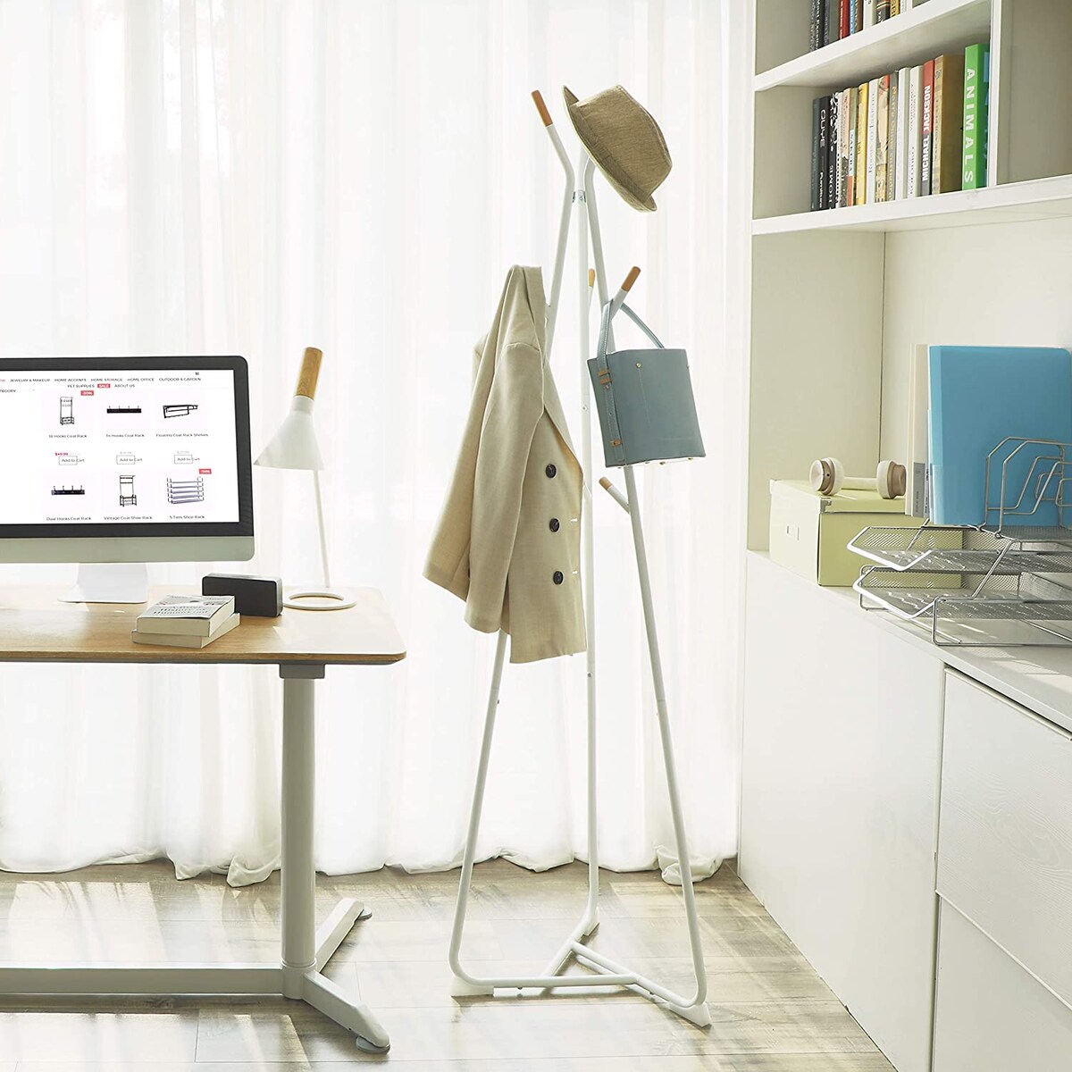 Wieszak Stojący Podłogowy do Przedpokoju, Korytarza Biały