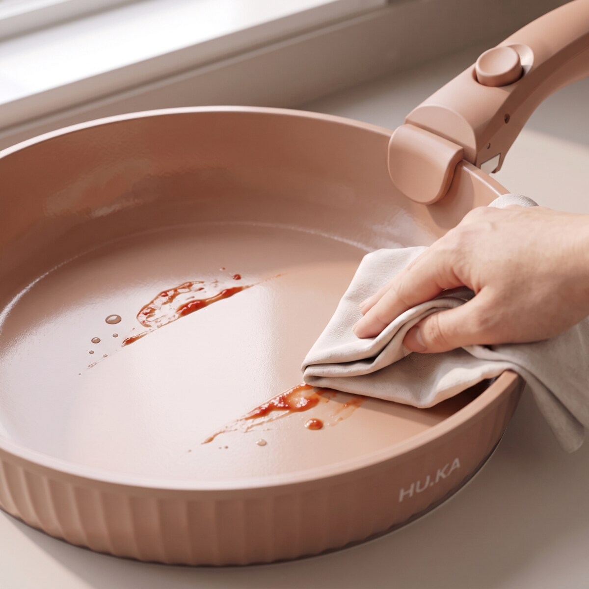 Zestaw garnków i patelni 20 el. HU.KA Nestio odpinana rączka indukcja - Warm Clay