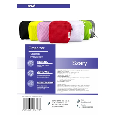 Organizer, etui w rozmiarze S, kosmetyczka na artykuły higieniczne, szara