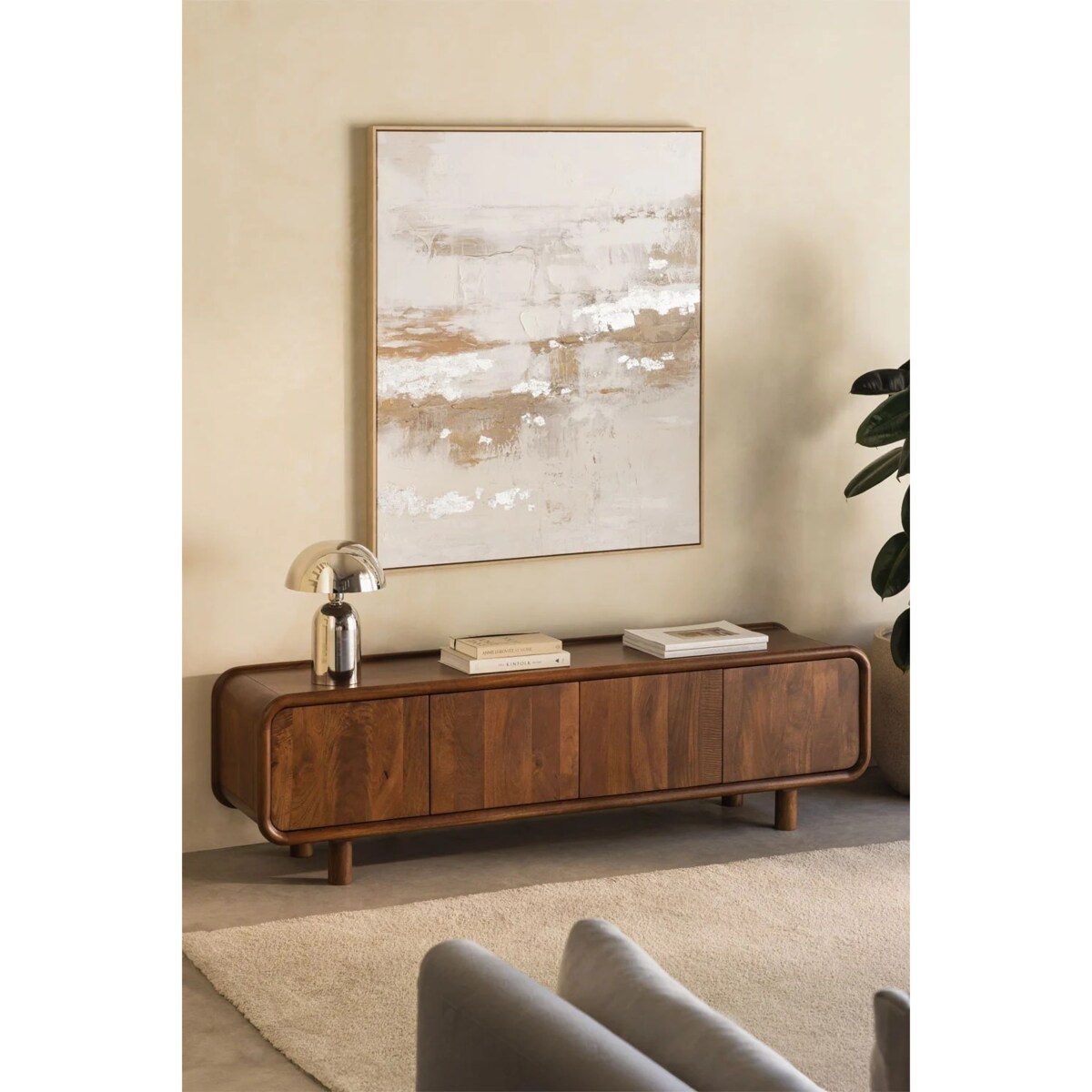 Szafka RTV 175x45 cm z ciemnego drewna mango Gina