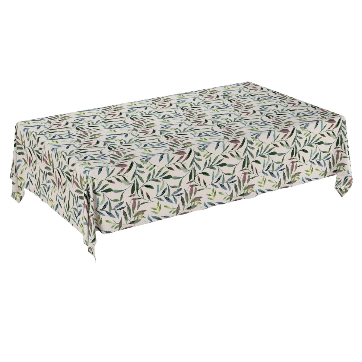 Obrus prostokątny 130 x 130 cm zielone gałązki na białym tle