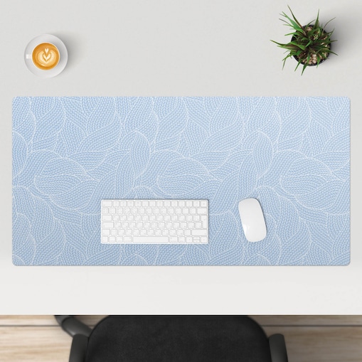 Niebieska mata na biurko Liść w splocie, 100x50 cm