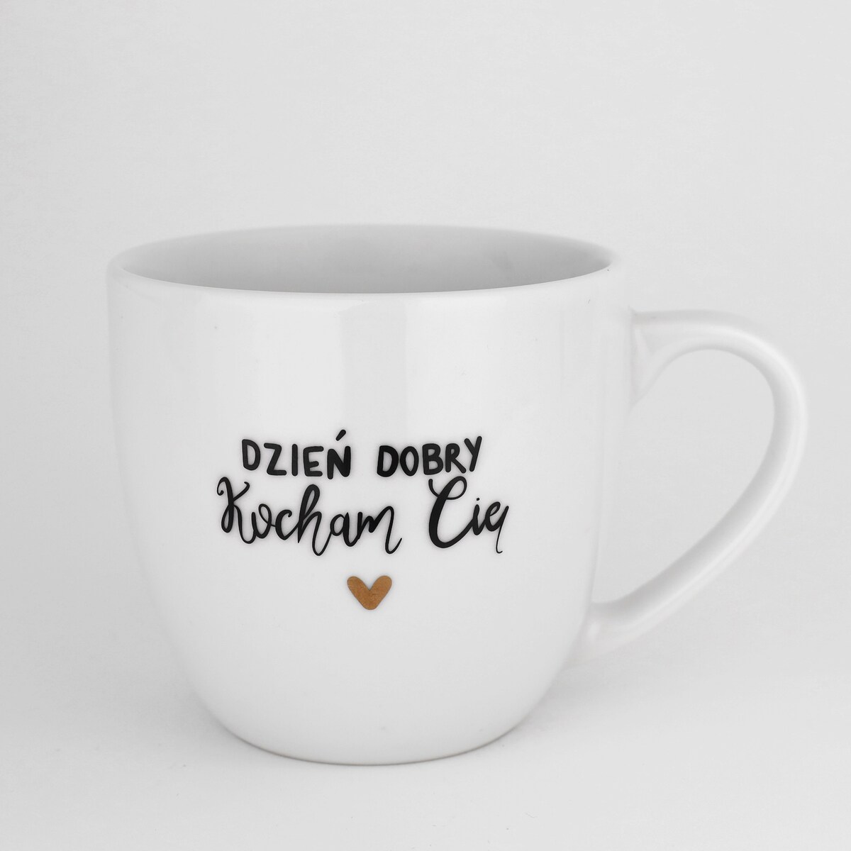 Kubek 300 ml - Dzień dobry Kocham cię ( mały napis) ZŁOTE SERCE