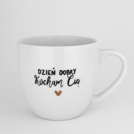 Kubek 300 ml - Dzień dobry Kocham cię ( mały napis) ZŁOTE SERCE