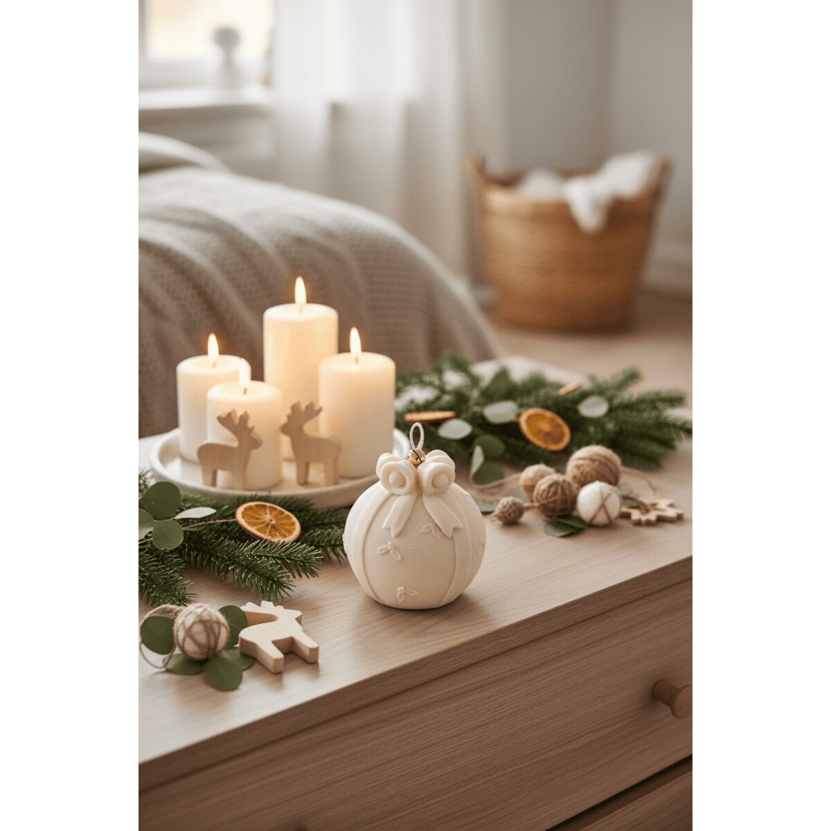 Świeca sojowa Bombka z Kokardą – ręcznie robiona świąteczna dekoracja