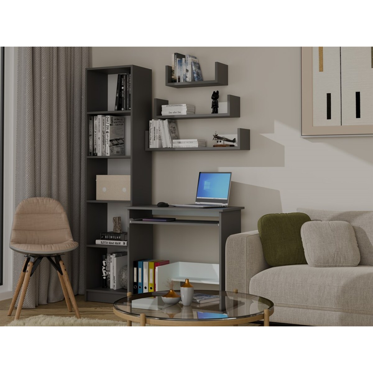 Półka Wisząca Mobi 3P Komplet 3x – Nowoczesne Półki Ścienne Antracyt