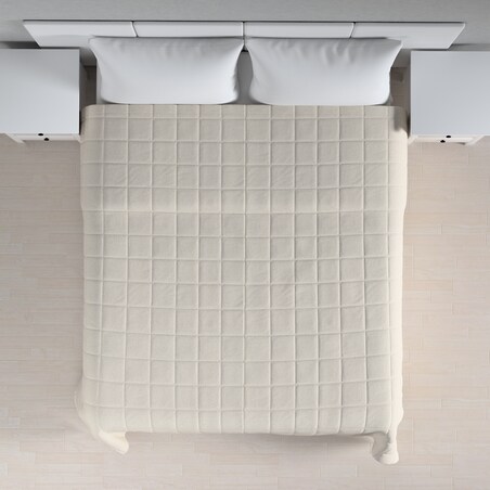 Narzuta pikowana w kratę 130x210 melanż szaro-beżowy