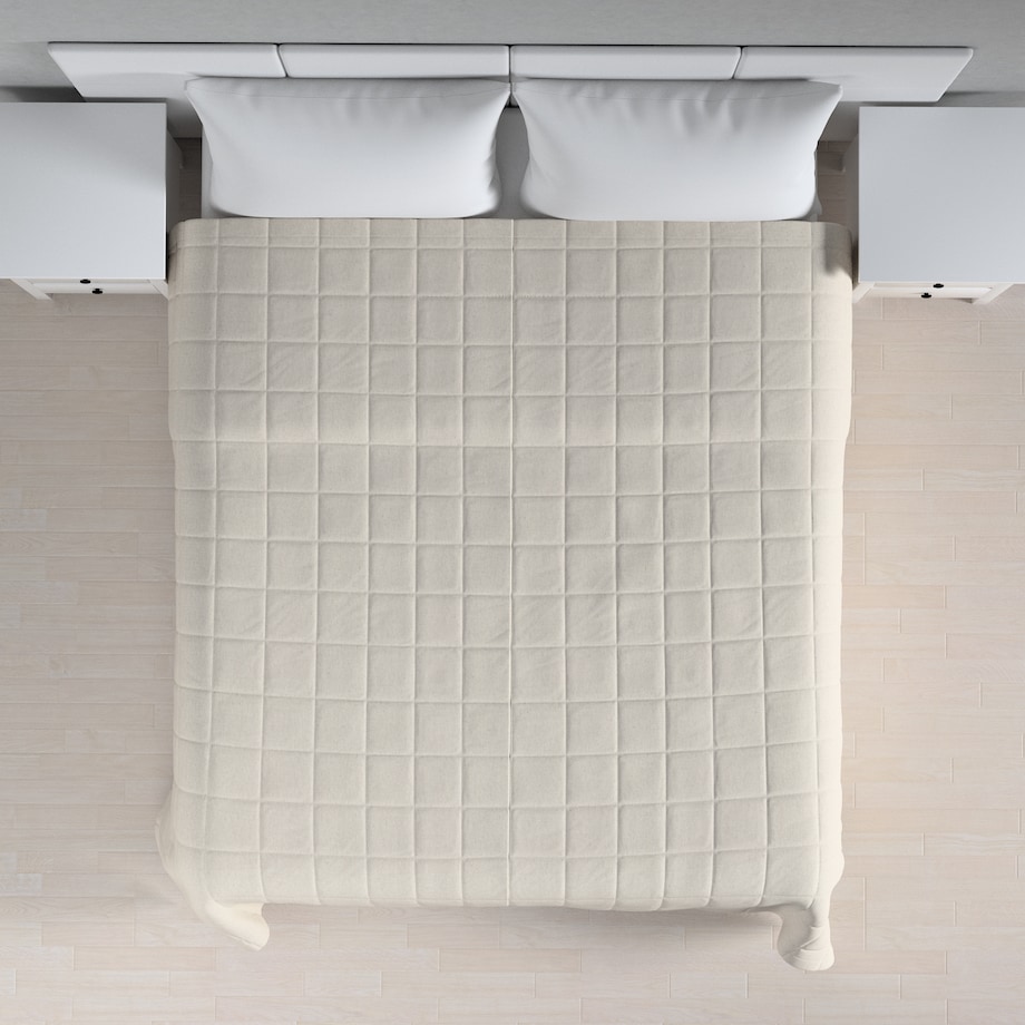 Narzuta pikowana w kratę 130x210 melanż szaro-beżowy