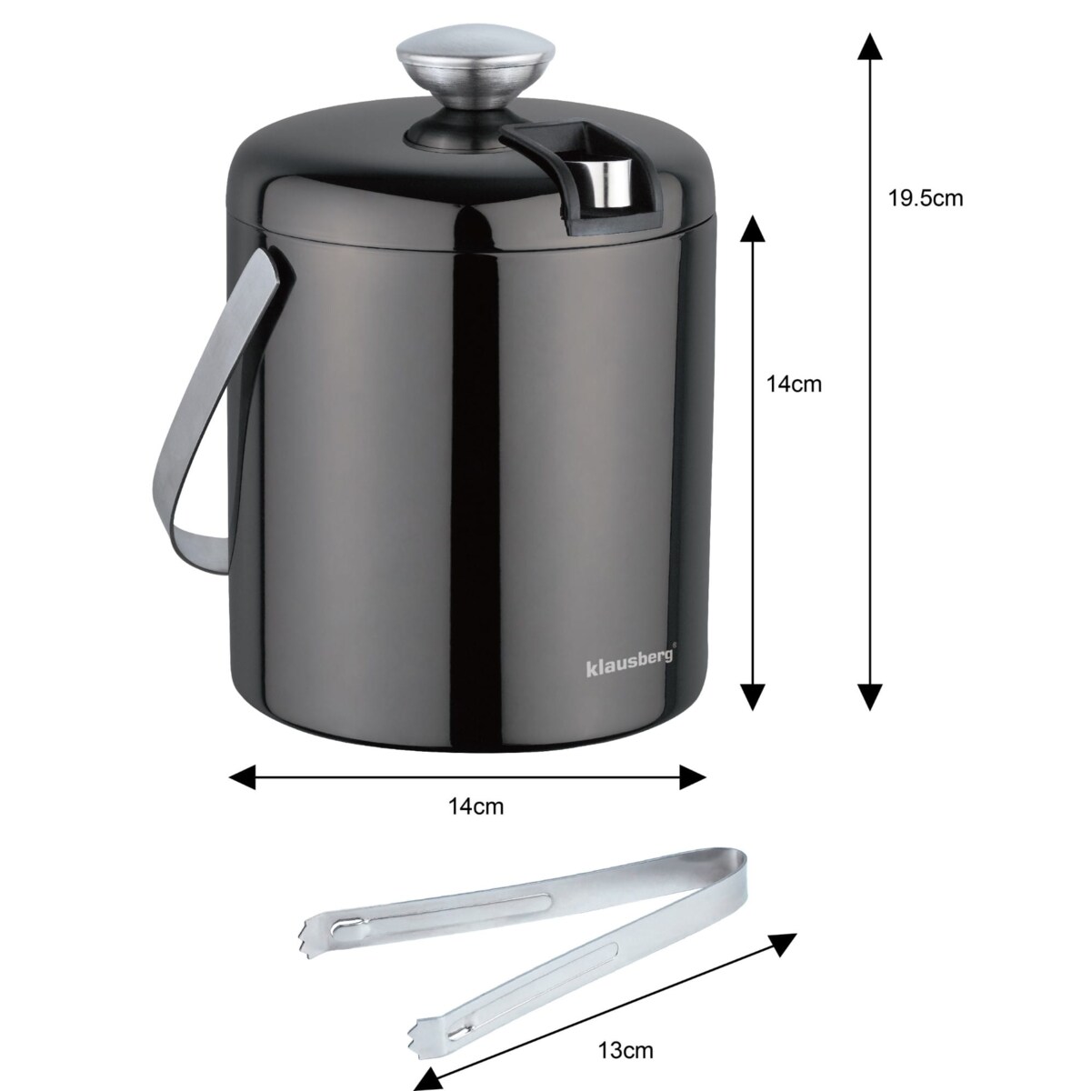 Wiaderko do lodu 1.3L + szczypce pojemnik na kostki lodu KLAUSBERG grafitowy