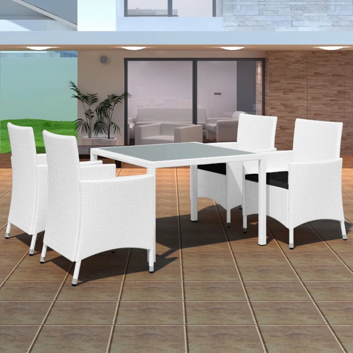 vidaXL 5-cz. zestaw mebli ogrodowych, rattan PE, kremowa biel