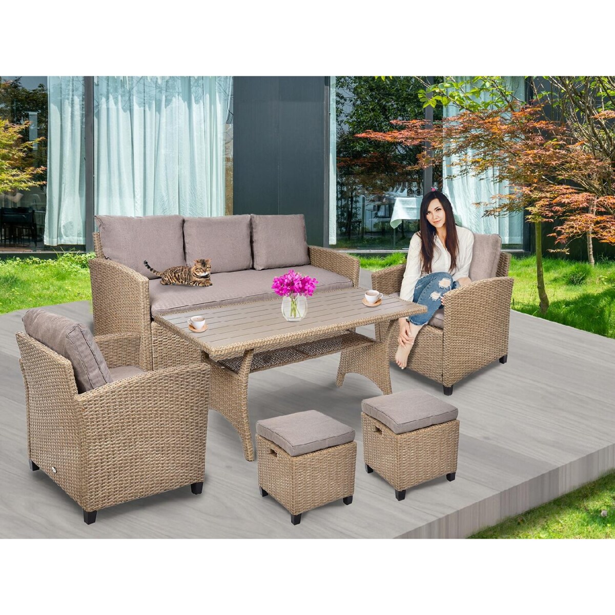 Zestaw Mebli Ogrodowych Technorattan Stół Sofa Fotel Komplet Wypoczynkowy Milano