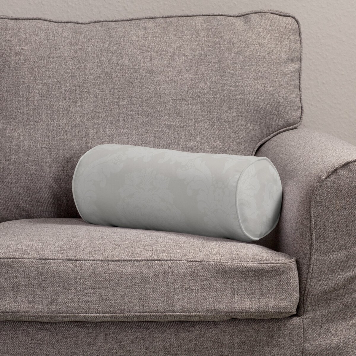 Poduszka wałek prosty, liście akantu na jasno-popielatym tle , Ø16 x 40 cm, Damasco