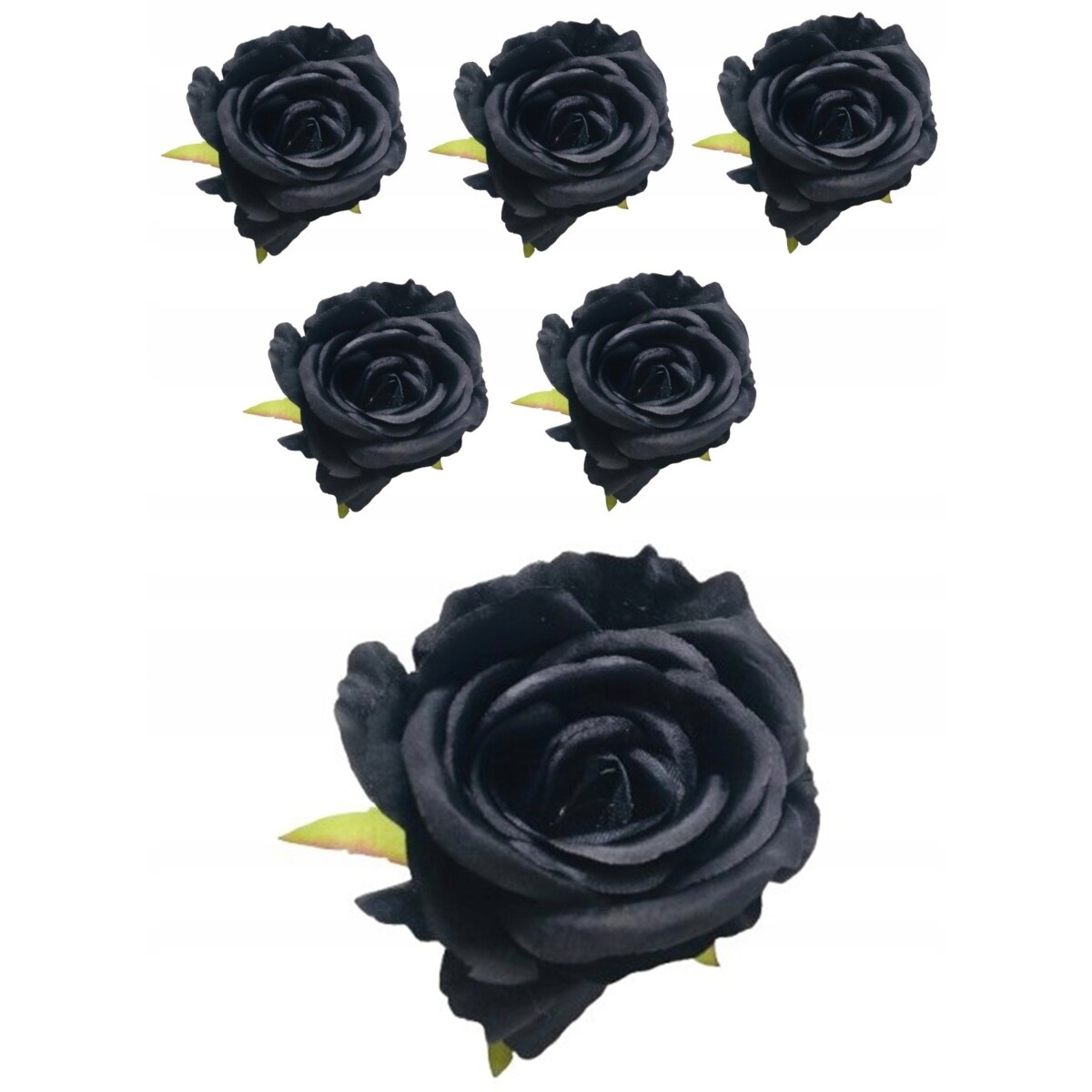 Róża sztuczna wyrobowa do wiązanek główka pąk kwiaty duża CZARNA 6szt