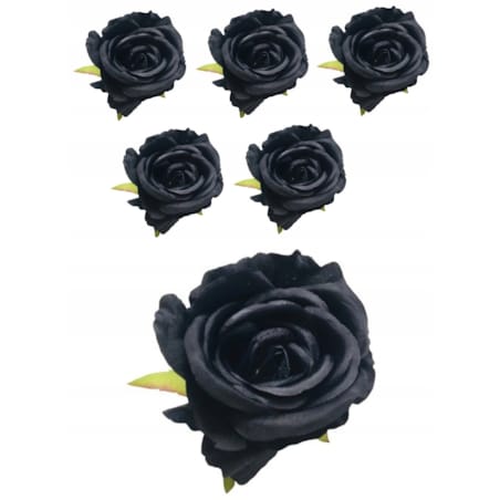 Róża sztuczna wyrobowa do wiązanek główka pąk kwiaty duża CZARNA 6szt