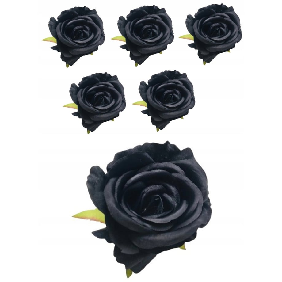 Róża sztuczna wyrobowa do wiązanek główka pąk kwiaty duża CZARNA 6szt