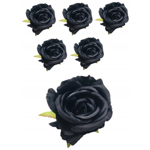 Róża sztuczna wyrobowa do wiązanek główka pąk kwiaty duża CZARNA 6szt