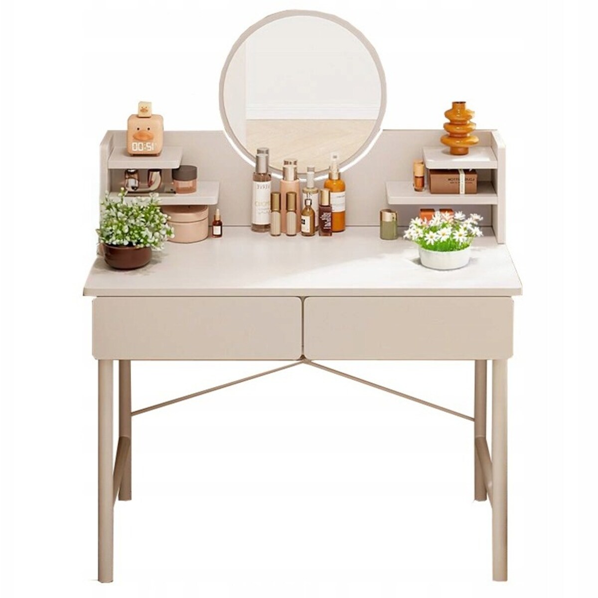 Toaletka kosmetyczna biała sypialniana z lustrem szufladami nowoczesny