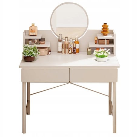 Toaletka kosmetyczna biała sypialniana z lustrem szufladami nowoczesny