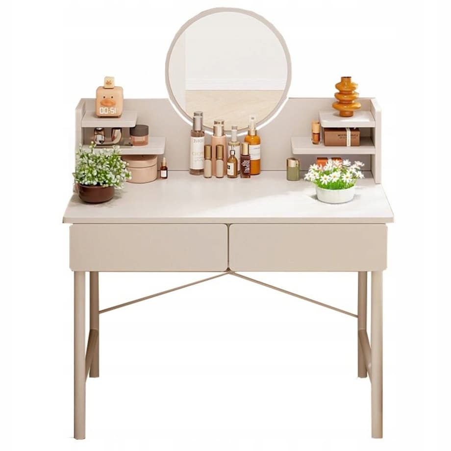 Toaletka kosmetyczna biała sypialniana z lustrem szufladami nowoczesny