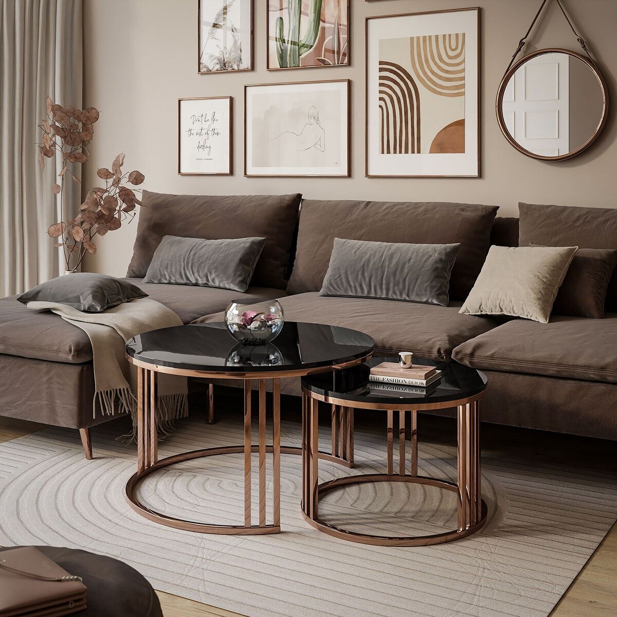 Stolik kawowy LORI 2w1 miedź czarny połysk